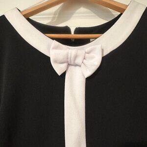 Women's Black and White Shift Dress with Bow Detailing